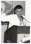 Mary Daly delivers the keynote address at the 1989 Women's Studies Colloquium by Women's Studies Center, Florida International University